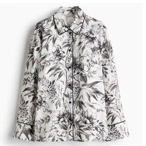 H&M Piping-detail Shirt-Toille Print, NWT - L
